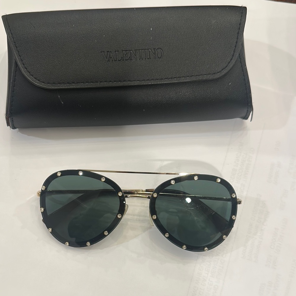 Valentino Black Aviator Sunglasses with Studded Detail